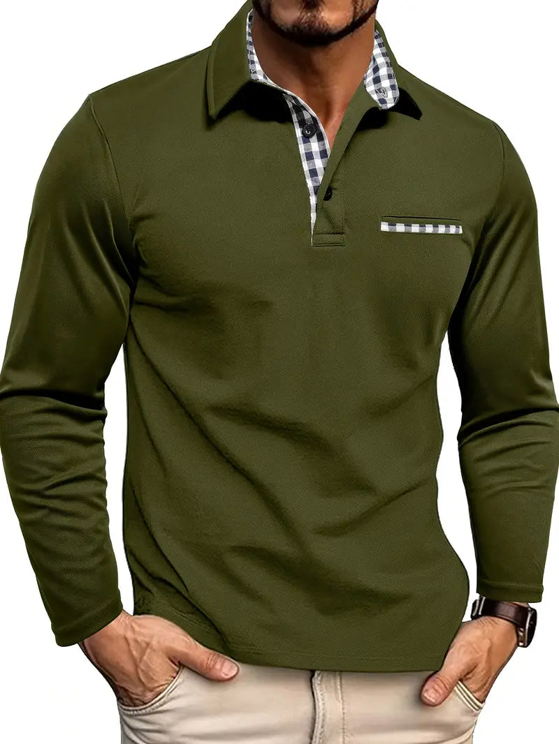 Zipari | Men’s Winter Long Sleeve Polo Shirt Olive Green