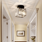 Modern Crystal Ceiling Lamp – Crystal Flush Mount Ceiling Light with Brass Fixture, Round or Square, Gold or Black – CrystalGlow