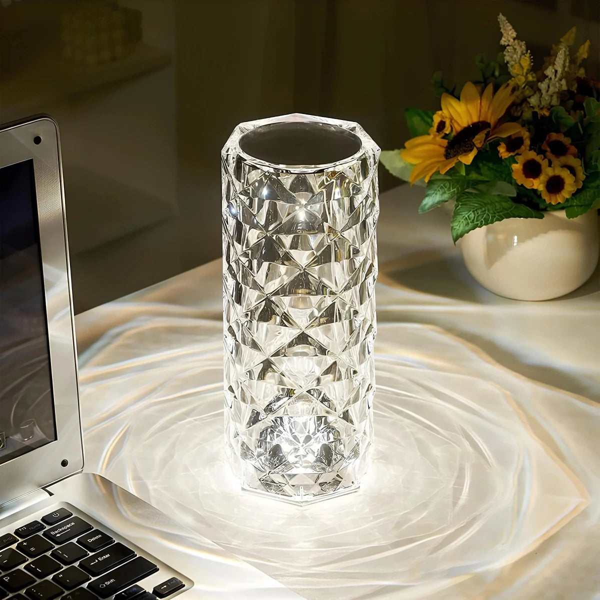 Crystal Table Lamp with Touch Control – Rechargeable Cordless Crystal Lamp with Remote, 16 Colors, Dimmable – Aurora