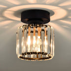 Modern Crystal Ceiling Lamp – Crystal Flush Mount Ceiling Light with Brass Fixture, Round or Square, Gold or Black – CrystalGlow