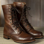 Boots For Women | Lace-Up Mid-Calf Design Dark Brown