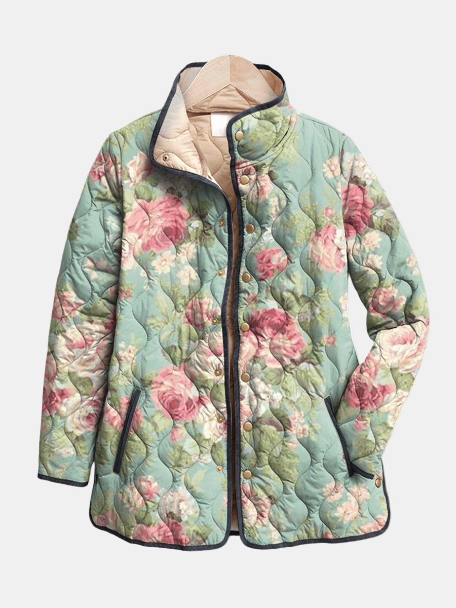 Parsha | Women’s Jacket | Quilted Design with Floral Print Light Green