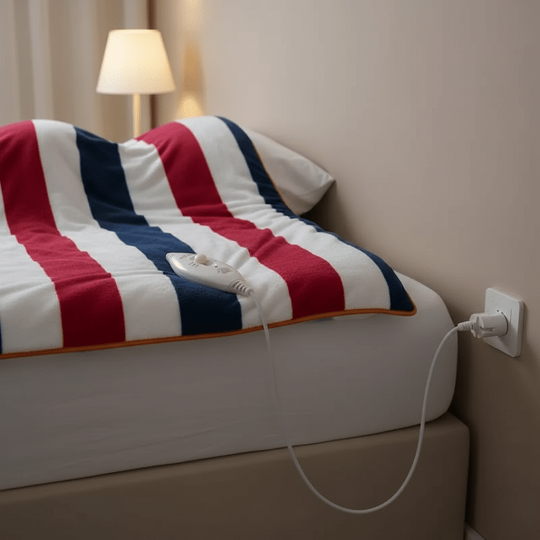 Electric Heated Blanket 47 x 59 in with Thermostat – Soft Plush Fleece Throw with Overheat Protection – for Bed & Couch Red-Blue