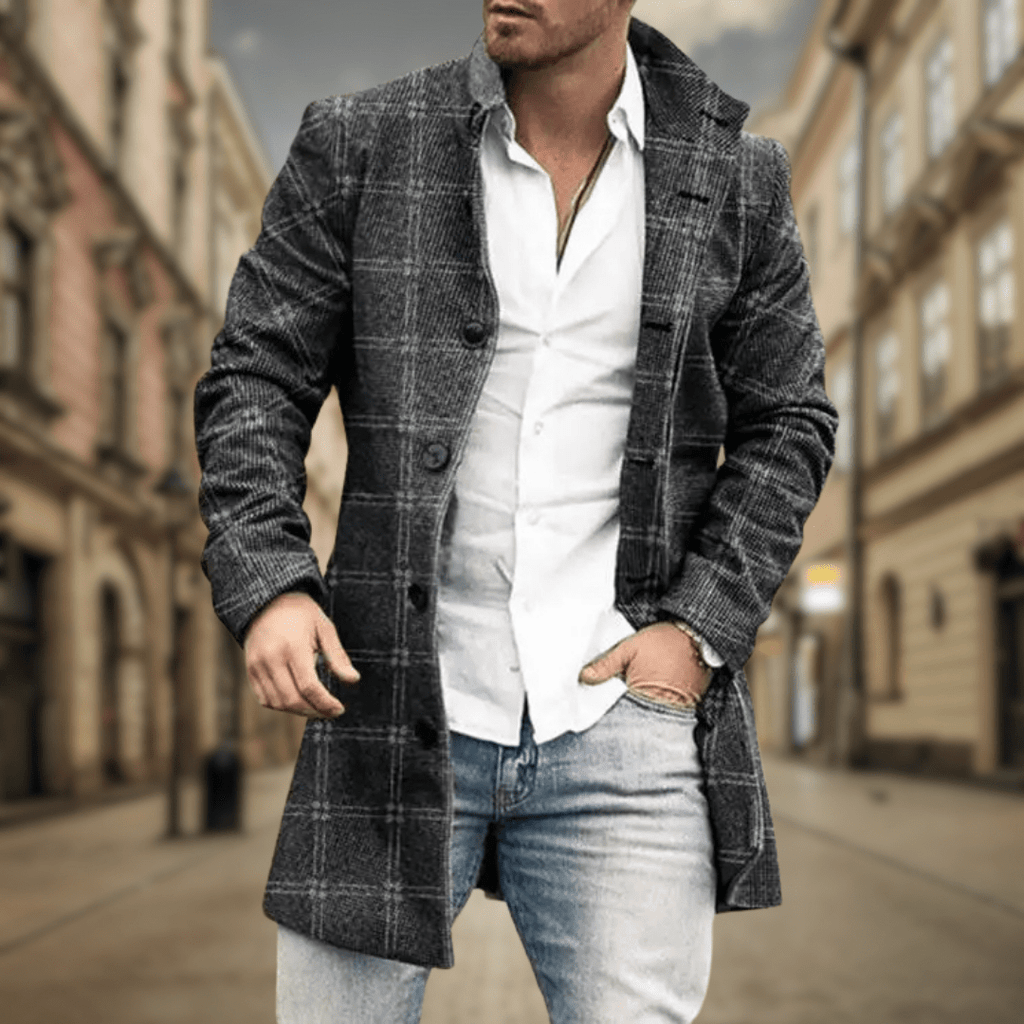Hermosa | Men's Winter Coat | Button-Up Front with Pockets Dark Gray
