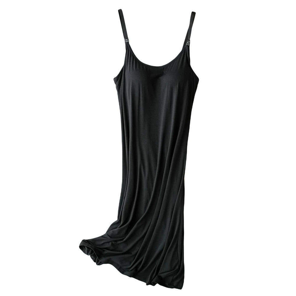 Hanneke Maternity Nightgown – Sleeveless Pregnancy Nightgown with Padded Top, Soft & Loose Fit, M–XL – Chāme Black