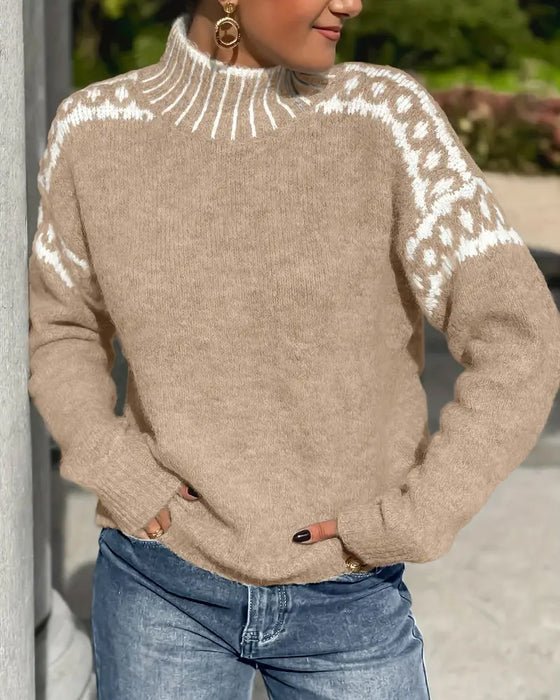 Roque | Women’s Sweater | Patterned Shoulders Beige