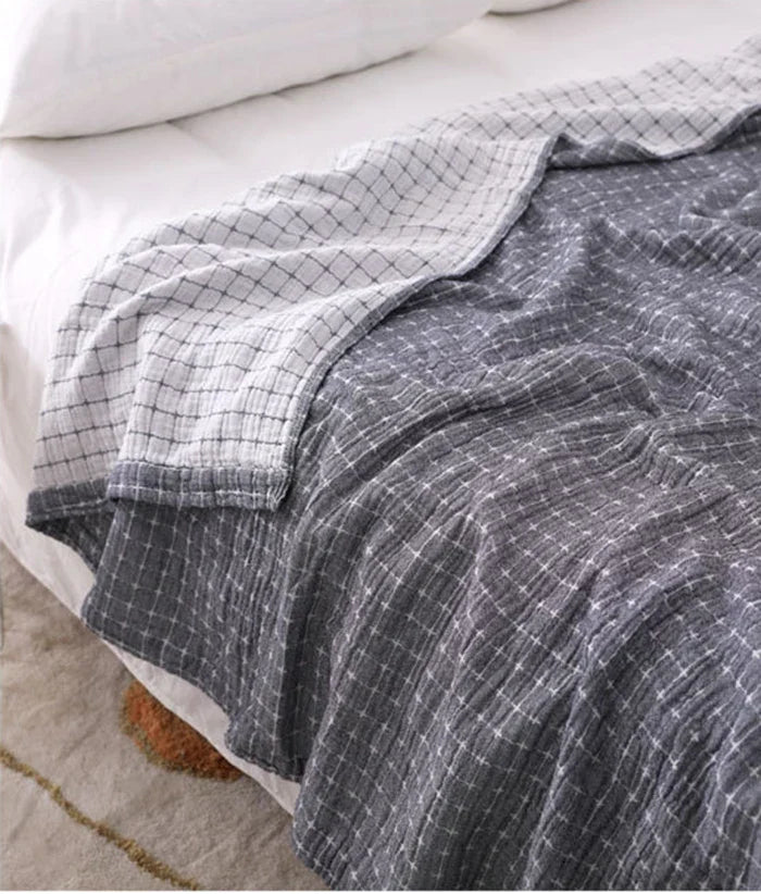 Simple Casual Cotton Blanket – Lightweight Cotton Gauze Muslin Throw Blanket for Bed & Sofa, Breathable, All-Season – BreezyCotton Black