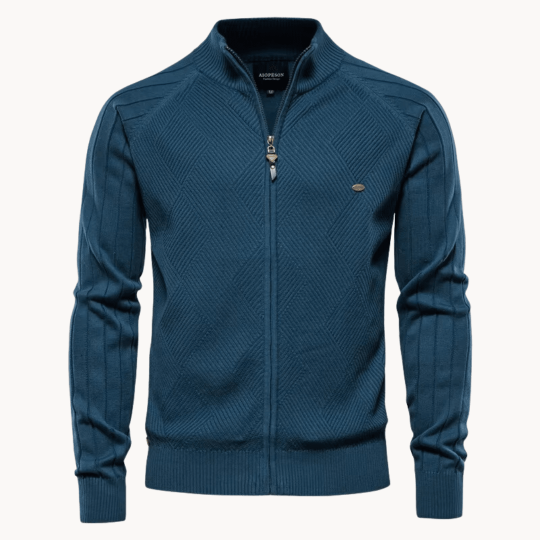 Hommes | Zip Pullover Jacket | Structured Design with Stand Collar Dunkelblau
