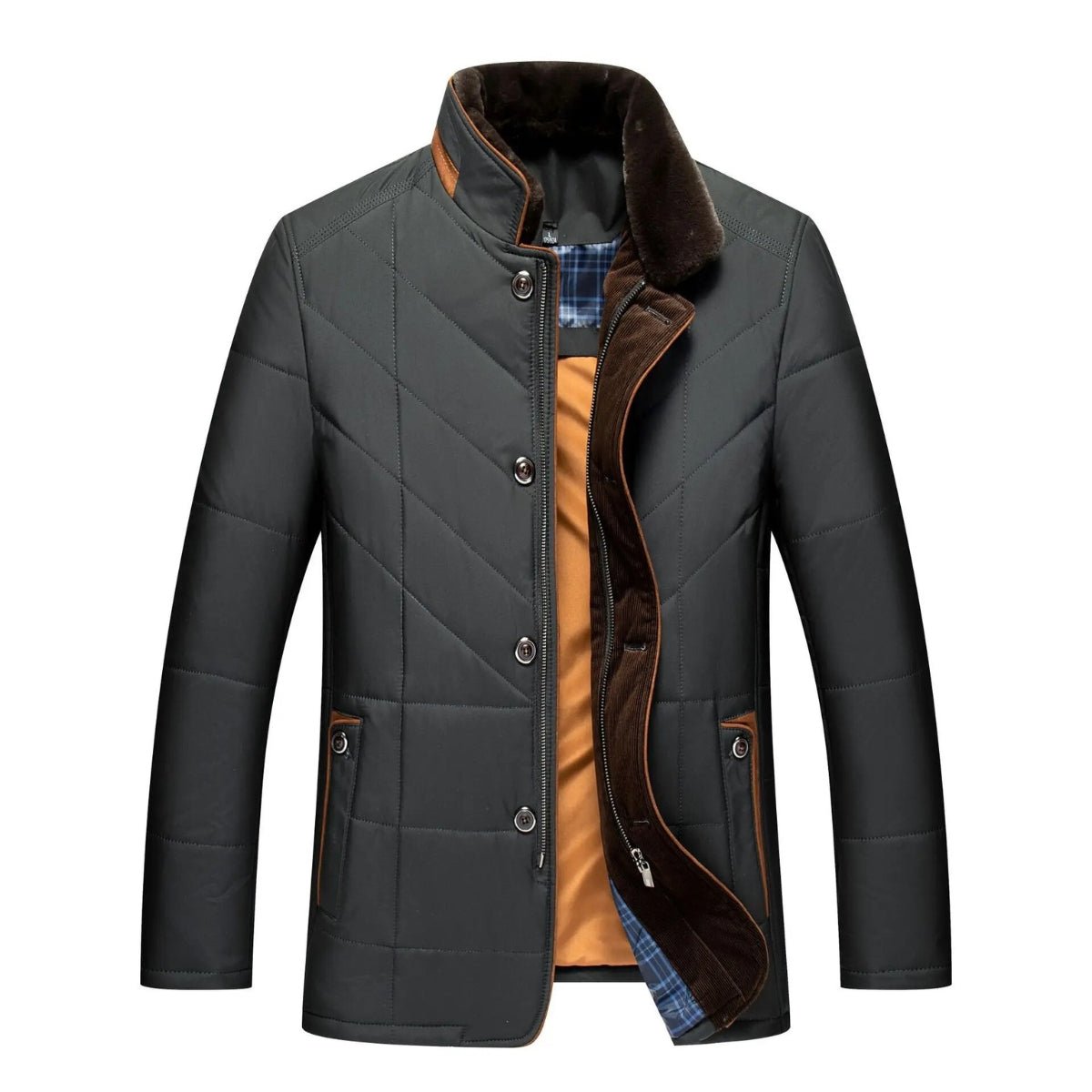 Admire | Men's Winter Jacket | Quilted Front Zipper with Pockets Black