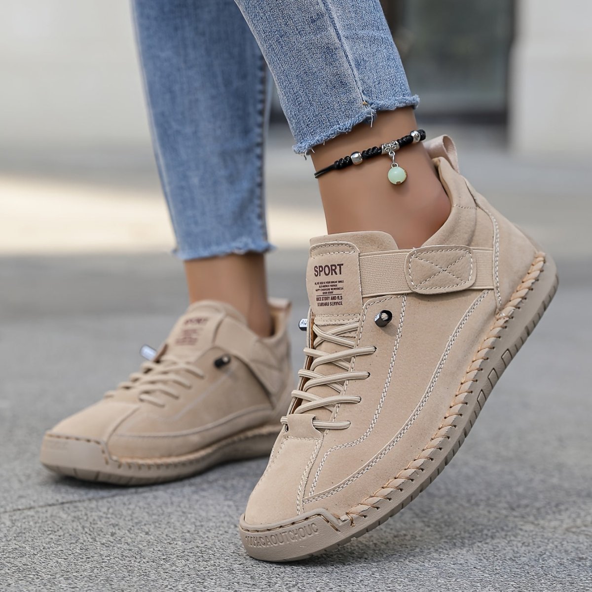 Sneakers For Women | Low Cut Lace-Up Design Beige
