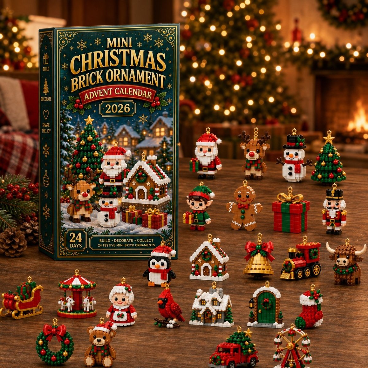 Building Blocks Advent Calendar 2026 – 24 Mini Christmas Building Sets to Build & Hang as Ornaments, for Kids & Adults