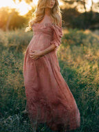 Boho Chic Maternity Dress with Boat Neck – Off Shoulder Pregnancy Dress, Midi, Baby Shower & Photoshoot, S–2XL – Flōre