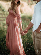 Boho Chic Maternity Dress with Boat Neck – Off Shoulder Pregnancy Dress, Midi, Baby Shower & Photoshoot, S–2XL – Flōre