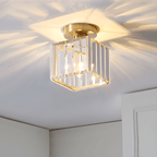 Modern Crystal Ceiling Lamp – Crystal Flush Mount Ceiling Light with Brass Fixture, Round or Square, Gold or Black – CrystalGlow