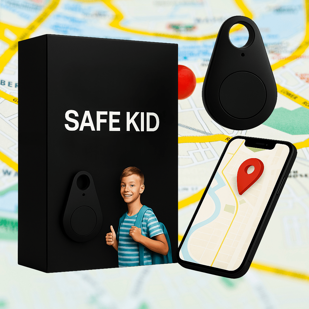 Kids GPS Tracker Waterproof with SOS Button – Small GPS Tracking Device for Children, Lightweight, with Carry Pouch & App, 5 Colors Black