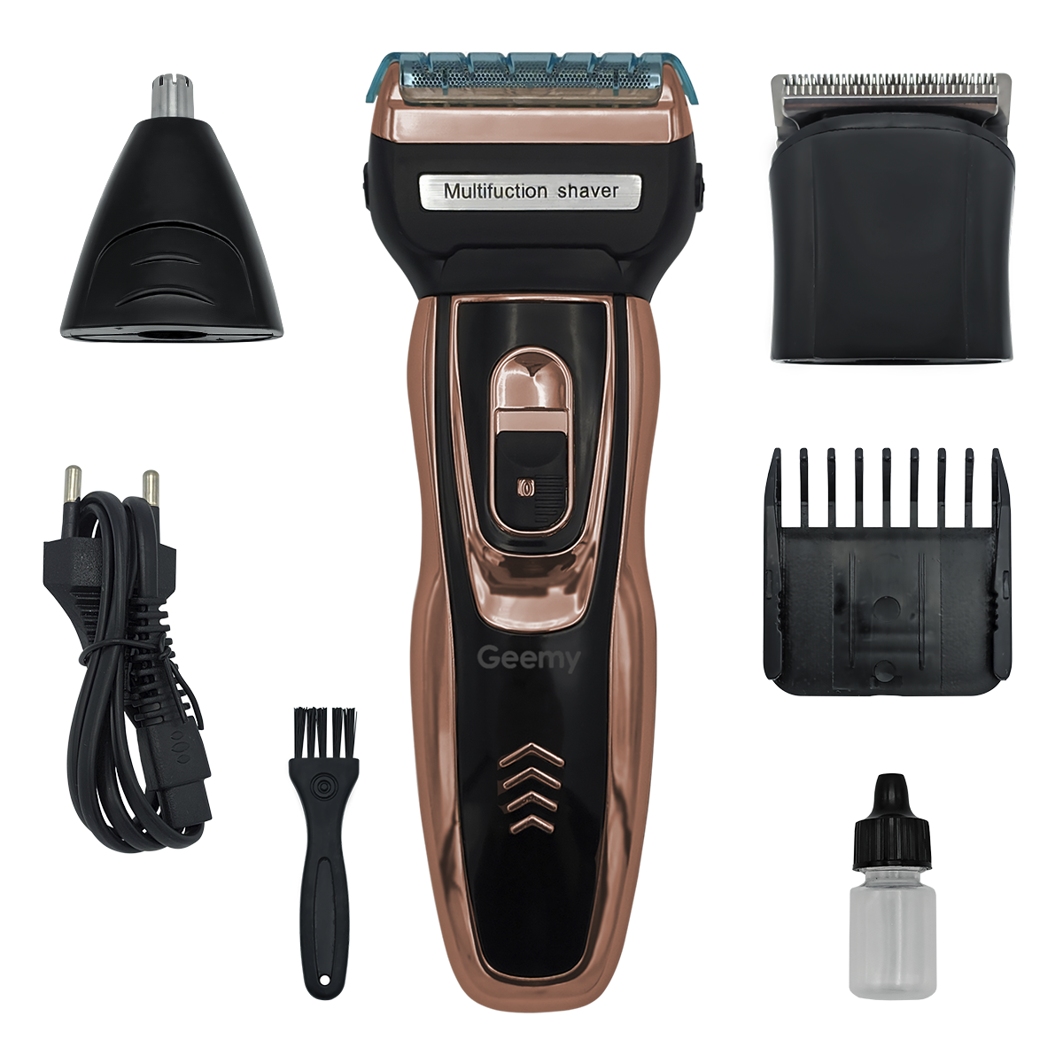 3-in-1 Trimmer – Rechargeable Beard Trimmer, Nose Hair Trimmer & Shaver with 3 Attachments, Compact for Travel