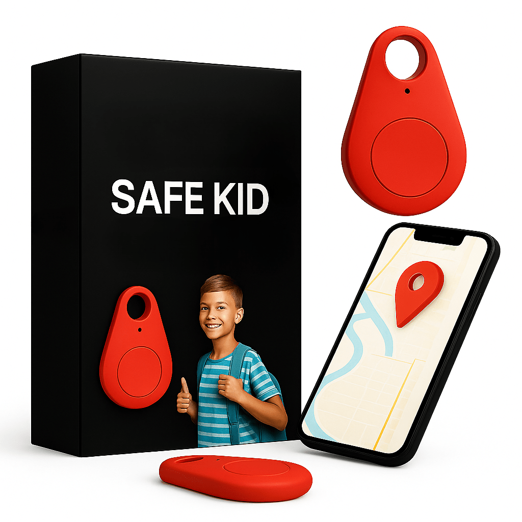 Kids GPS Tracker Waterproof with SOS Button – Small GPS Tracking Device for Children, Lightweight, with Carry Pouch & App, 5 Colors Red