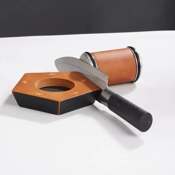 Rolling Knife Sharpener with Diamond Stones 400/1000 Grit – Magnetic Angle Guide & Wooden Base – for Chef, Damascus & Japanese Knives