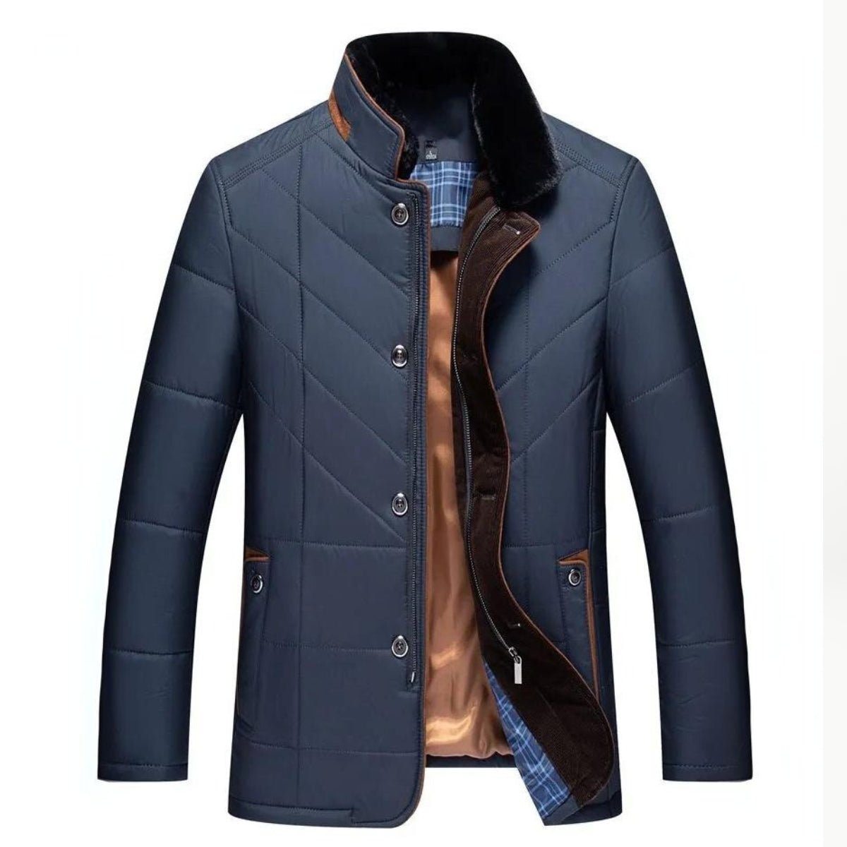 Admire | Men's Winter Jacket | Quilted Front Zipper with Pockets Dark Blue