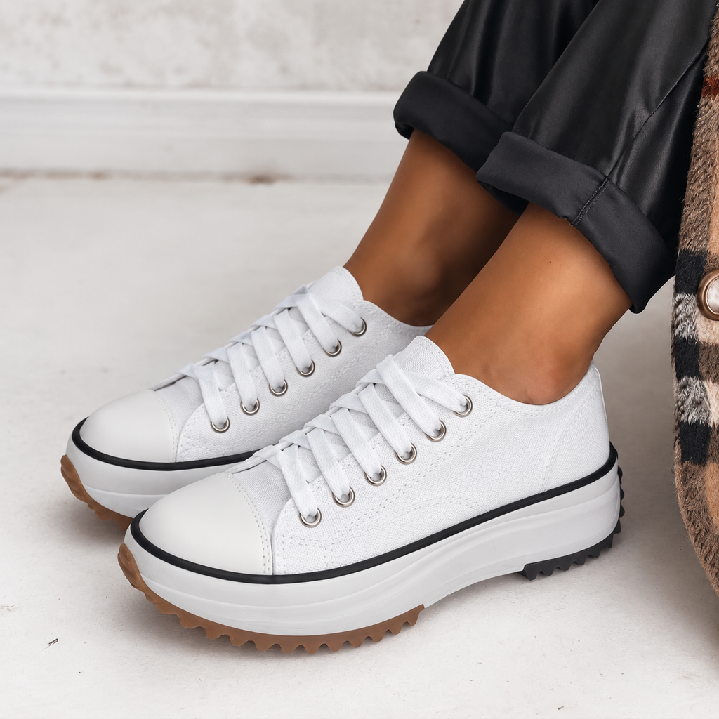 Women's Comfort Sneakers with Arch Support – Cushioned Everyday Sneakers with Heel Support, 3 Colors, EU 35–43 – Parsha White