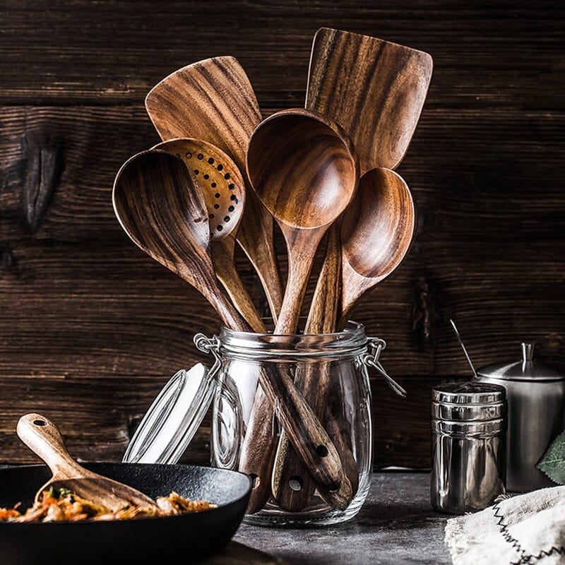 Natural Wooden Kitchen Set – Rustic Wooden Cooking Utensils, Set of 4 or 7 Pieces – RustiCook
