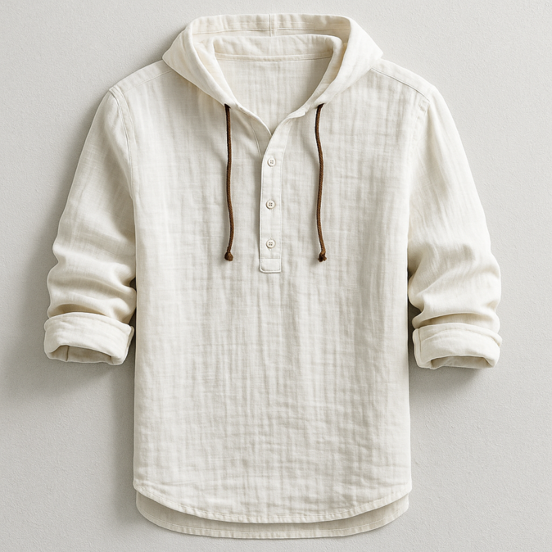 Ranches | Men’s Hooded Shirt with Long Sleeves and Rounded Hem White