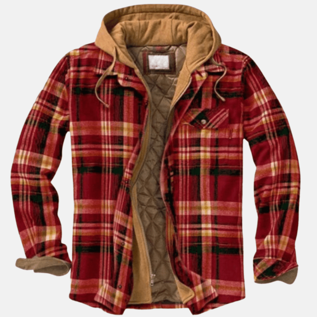 Calico | Men's Jacket | Plaid Hooded Shirt Red Khaki
