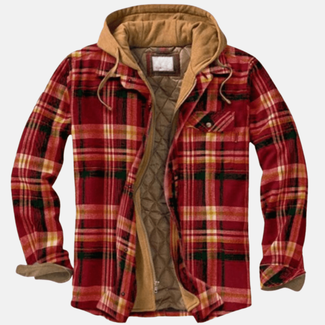 Calico | Men's Jacket | Plaid Hooded Shirt Red Khaki