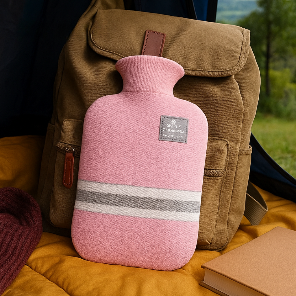 Hot Water Bottle with Knit Cover, 34 oz – Soft Warmth for Cold Winter Nights, 5 Colors Pink