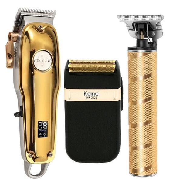 3-in-1 Professional Hair Trimmer Set - Cordless Trimmer, T-Blade Outliner and Foil Shaver for Men