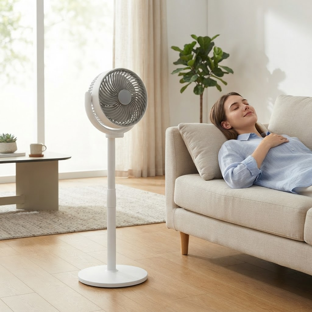3-in-1 Air Circulator Pedestal Fan – 5 Speeds, 4 Adjustable Heights, Quiet USB-C Standing Fan for Bedroom, Office & RV 2