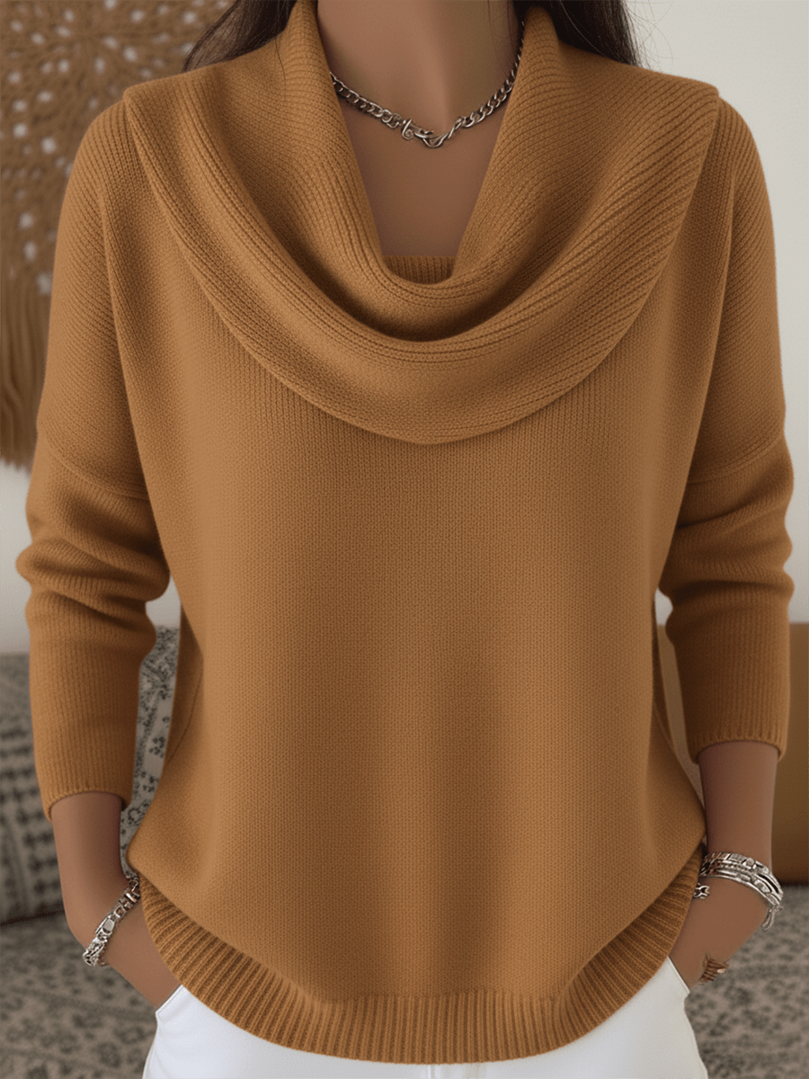 Pamelo | Women’s Sweater | Long Sleeve Cowl Neck Brown