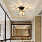 Modern Crystal Ceiling Lamp – Crystal Flush Mount Ceiling Light with Brass Fixture, Round or Square, Gold or Black – CrystalGlow