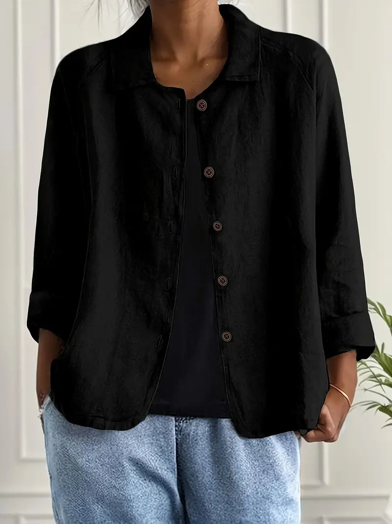 Dôre | Women’s Casual Button Front Lightweight Jacket Black