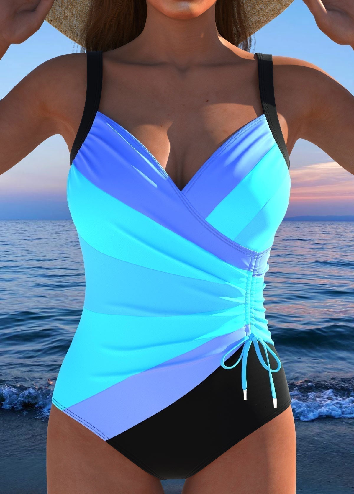 Dôre | Elegant Swimsuit with Colourful Pattern Blue