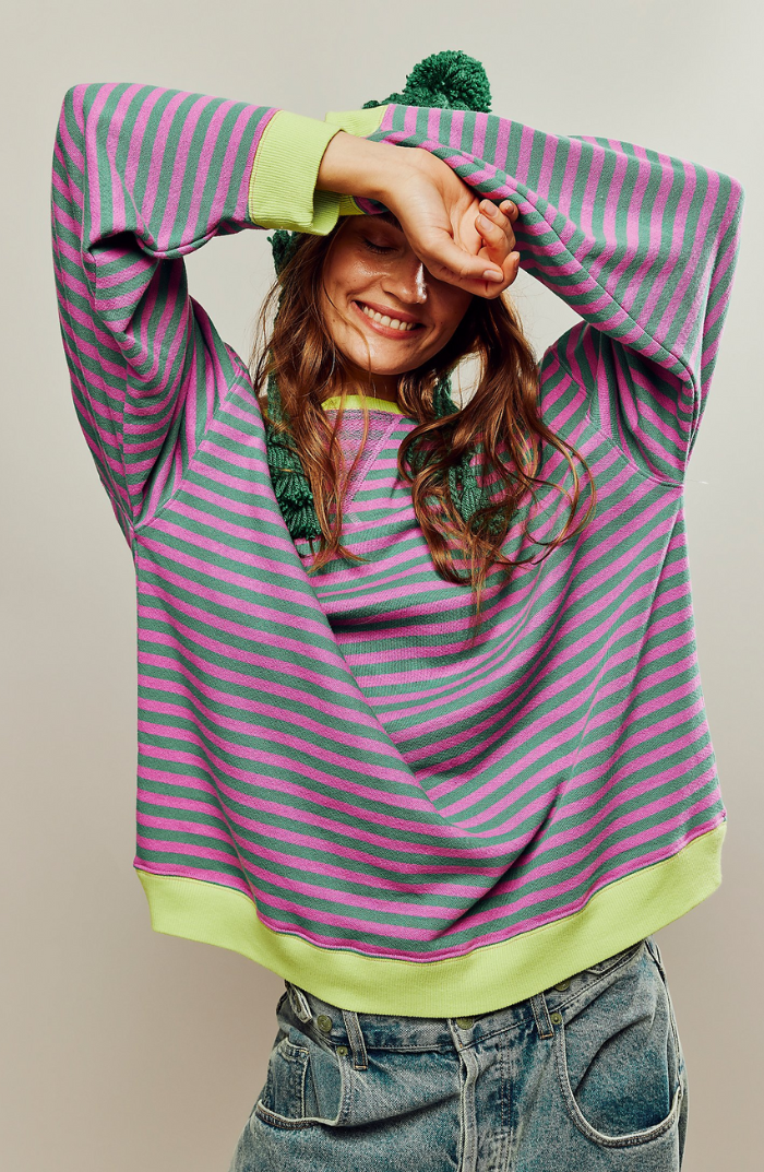 Mechi | Striped Oversized Sweater Green & Pink