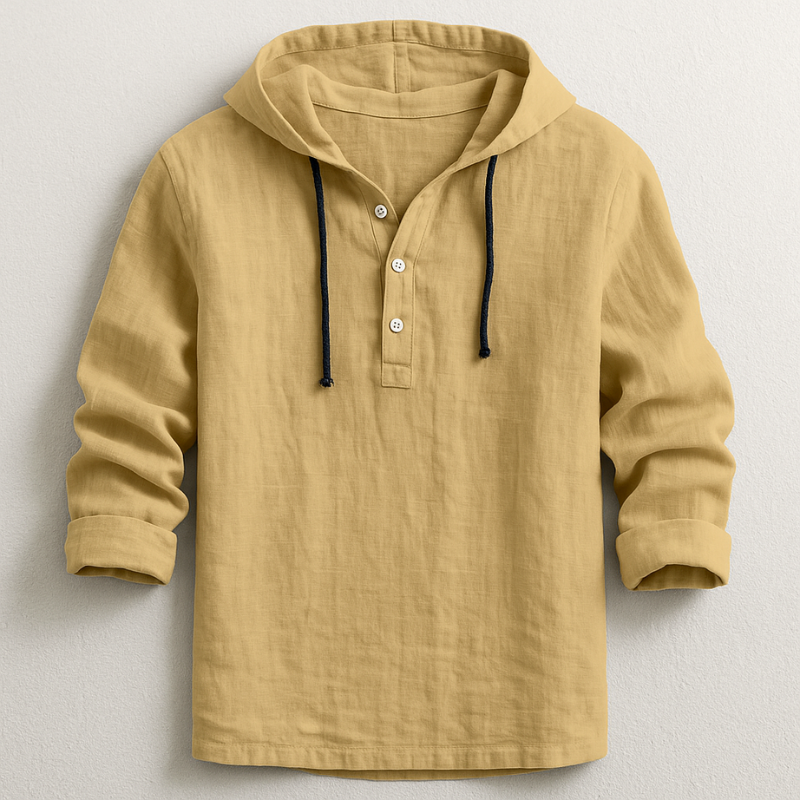 Ranches | Men’s Hooded Shirt with Long Sleeves and Rounded Hem Mustard