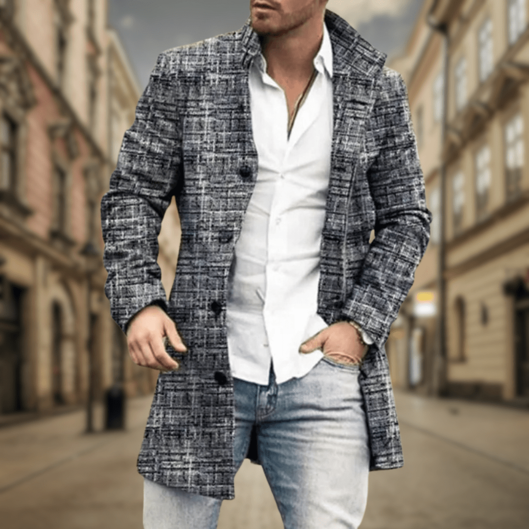 Hermosa | Men's Winter Coat | Button-Up Front with Pockets Black and Gray