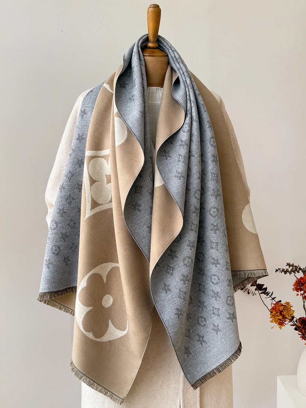 Winter Scarf with Jacquard Pattern – Soft Oversized Wrap Scarf & Shawl, 69 in, Unisex, 3 Colors | Hommes