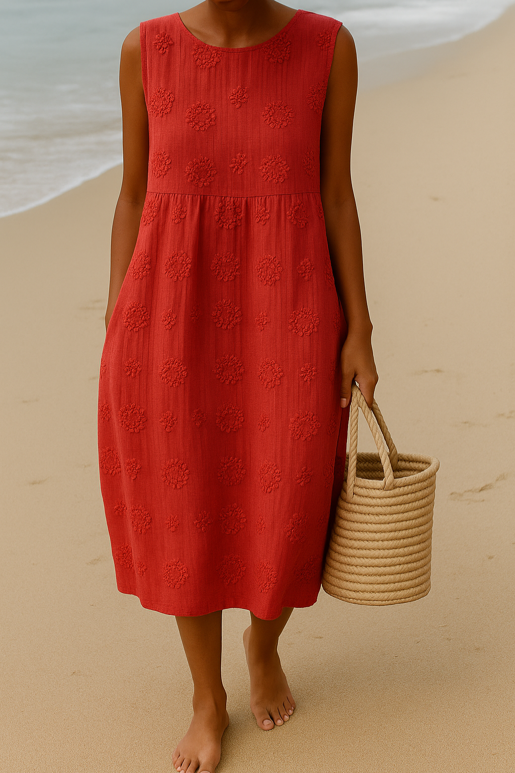 Myrelle | Women’s Midi Sleeveless Dress Red