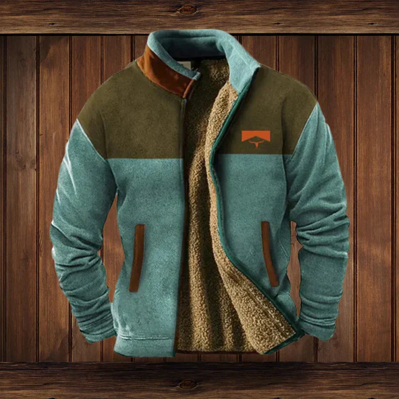 Hommes | Warm Western-Style Jacket – Fleece Lining & Ethnic Patterns for Winter Comfort Blue