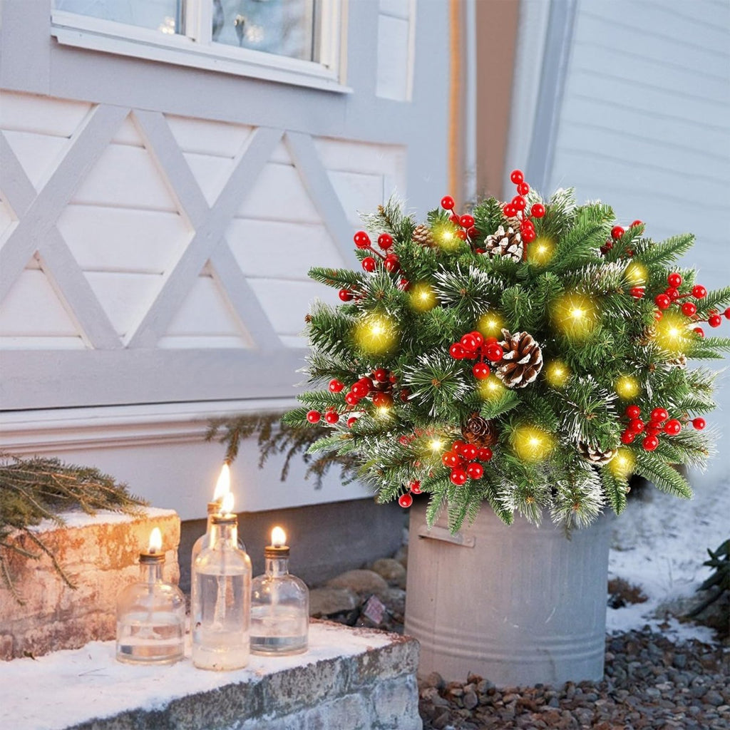 Lighted Christmas Wreath Planter Insert – 20 in Battery Operated Pre-Lit Decoration with 50 LEDs, 8 Modes & Timer