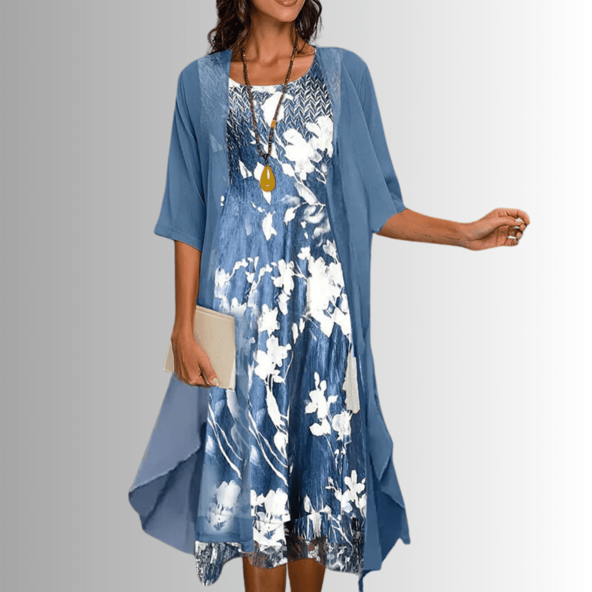 Parsha | Women's Dress | Layered Open Front Midi Blue
