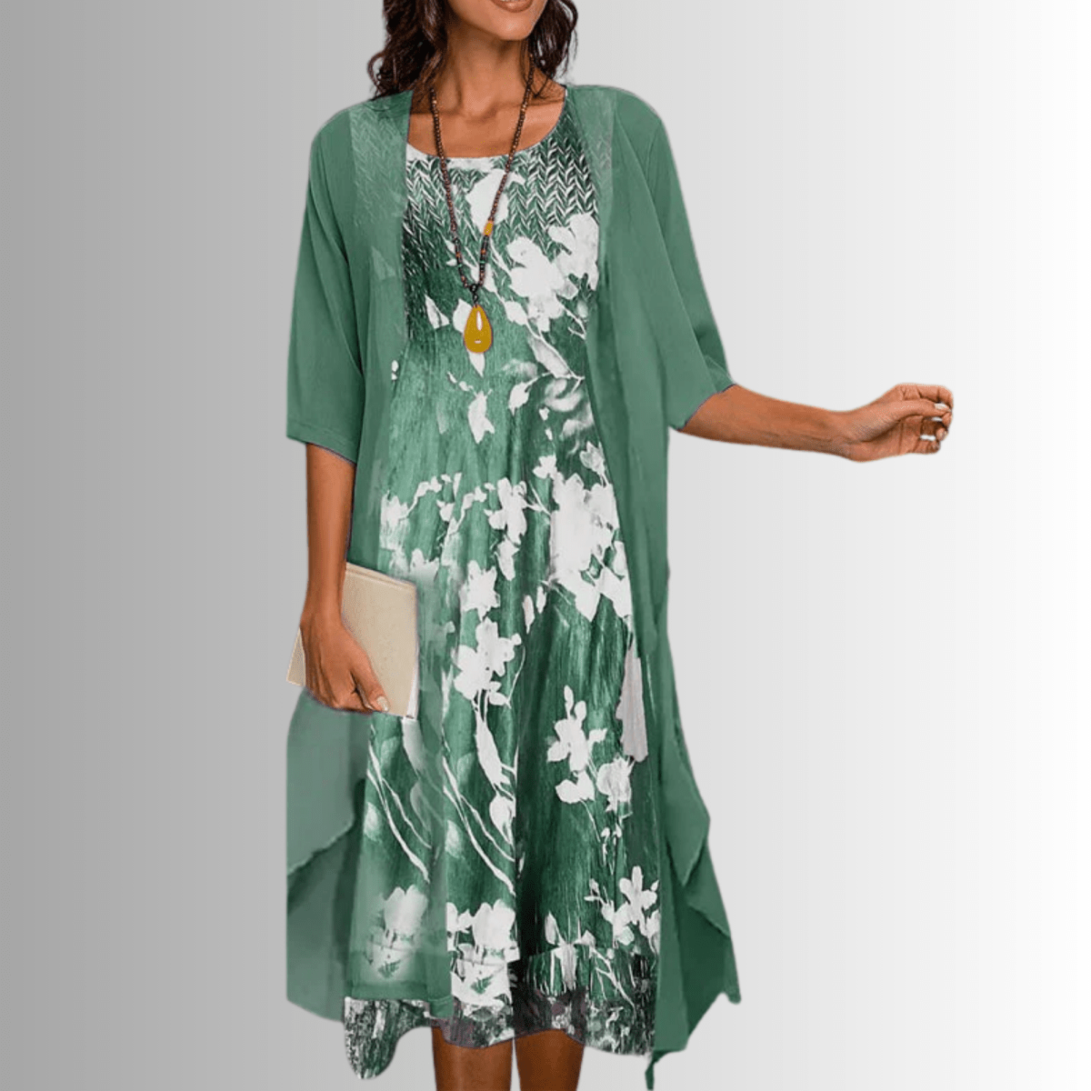 Parsha | Women's Dress | Layered Open Front Midi Green