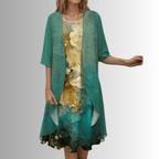 Parsha | Women's Dress | Layered Open Front Midi Dark Green