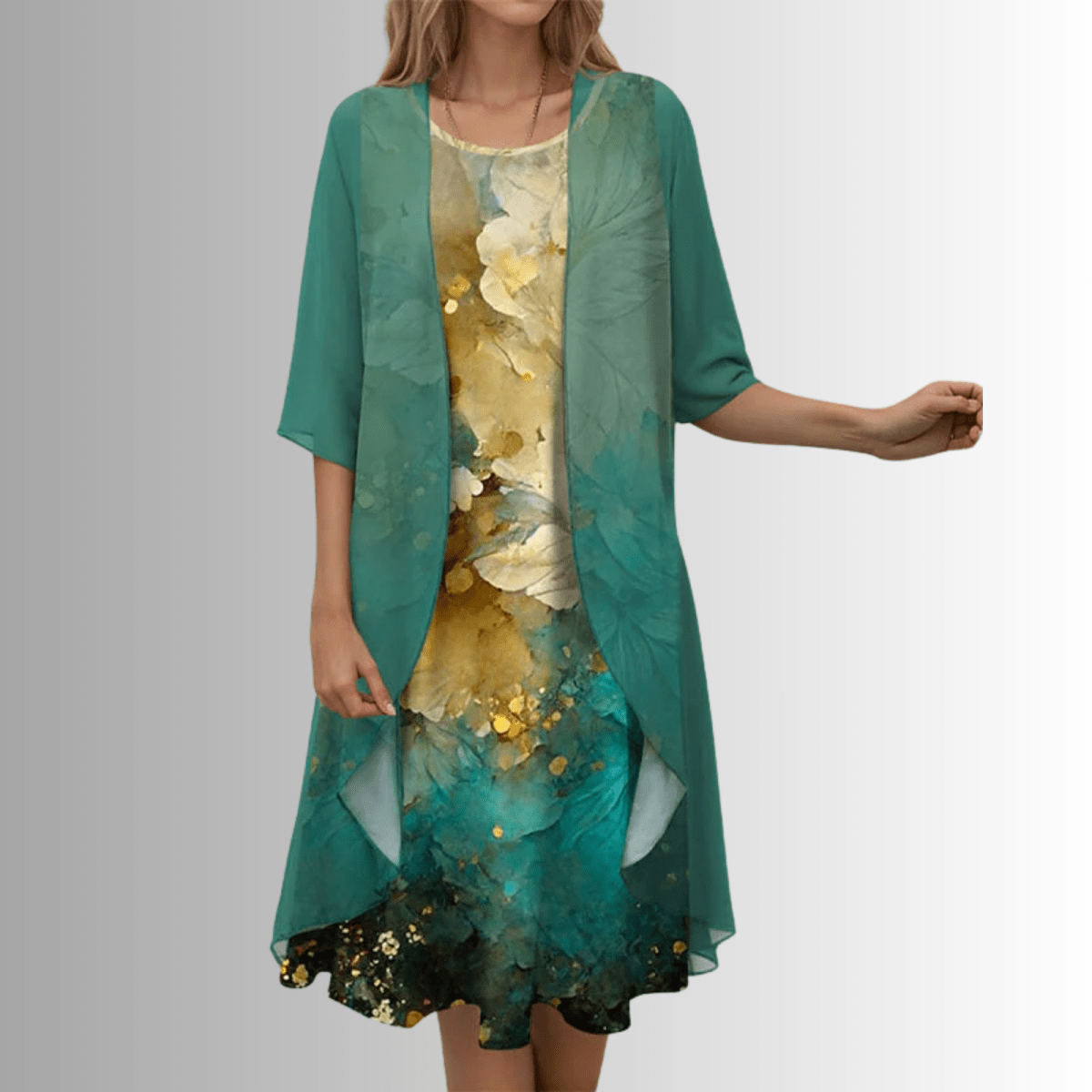 Parsha | Women's Dress | Layered Open Front Midi Dark Green