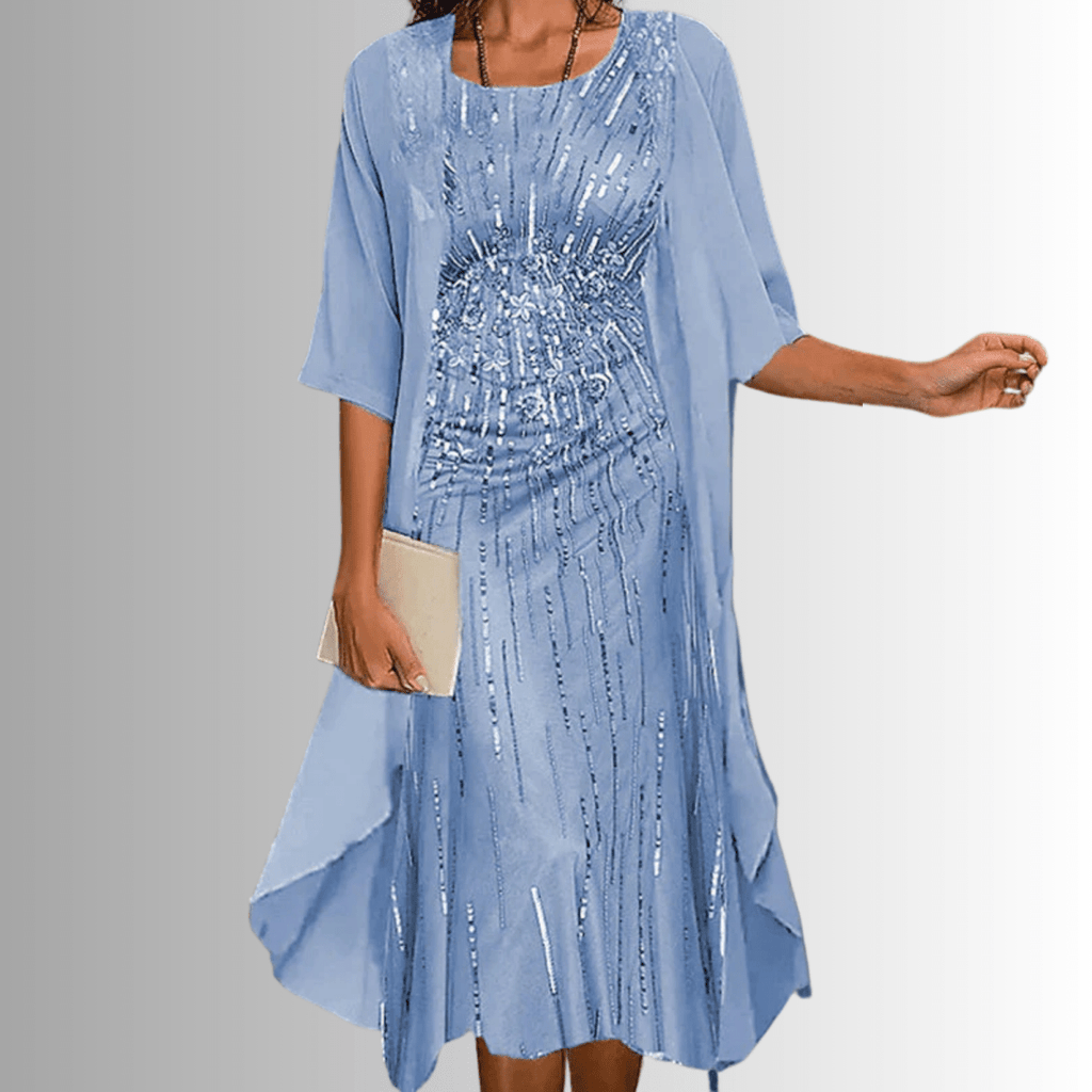 Parsha | Women's Dress | Layered Open Front Midi Light Blue
