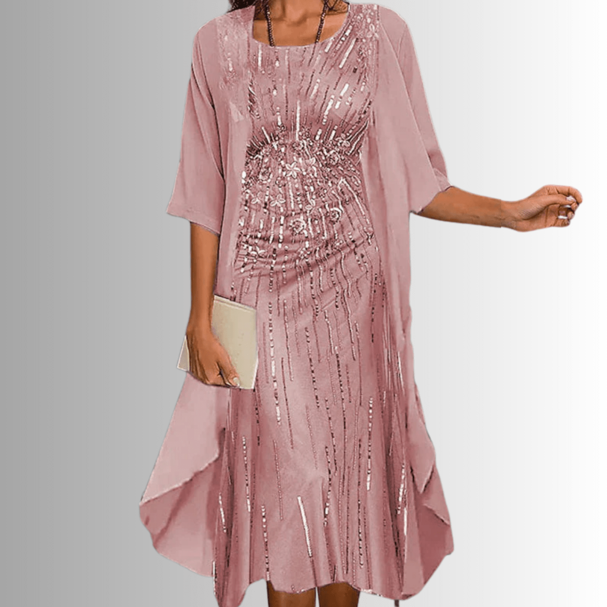 Parsha | Women's Dress | Layered Open Front Midi Pink