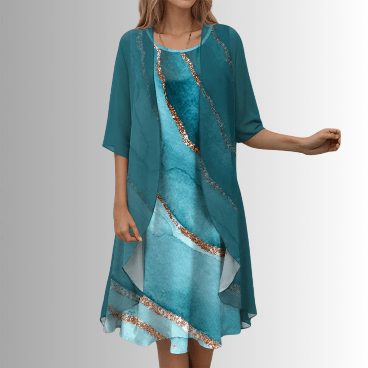 Parsha | Women's Dress | Layered Open Front Midi Dark Blue