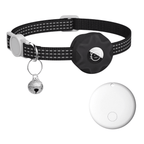 Smart Tracker Collar for Cats and Dogs – Pet Tracker for Android, Works with Google Find My Device, Reflective Black White